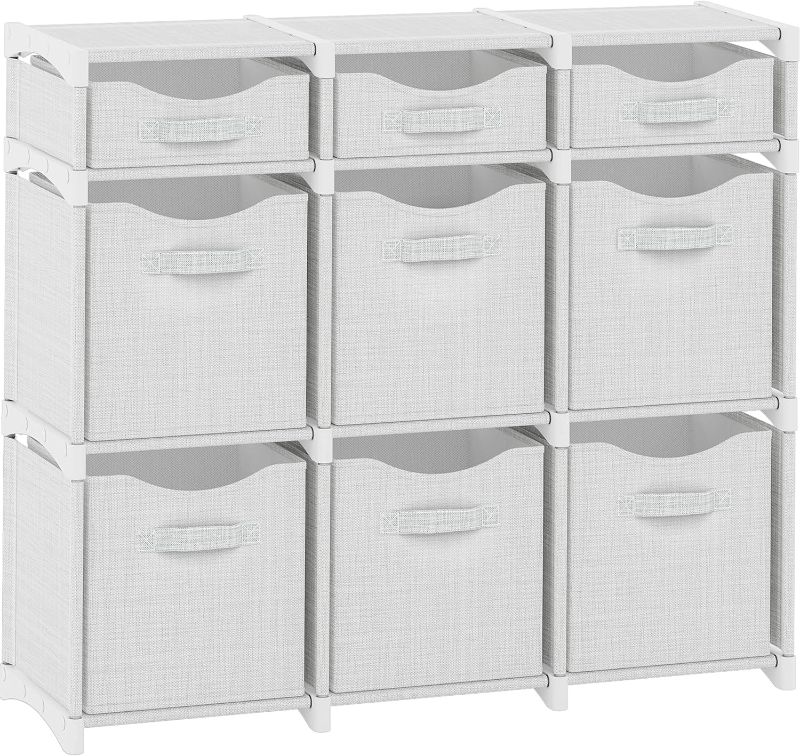 Photo 1 of 9 Cube Closet Organizers, Includes All Storage Cube Bins, Easy To Assemble Storage Unit With Drawers | Room Organizer For Clothes, Baby Closet Bedroom, Playroom, Dorm (Light Grey)