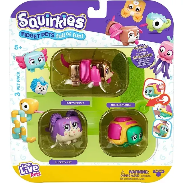 Photo 1 of Little Live Pets - Squirkies: 3 Pack: Metallic Pop Tube Pup | Interactive Fidget Toys, Fidget Feature, Click, Flick, Tangle