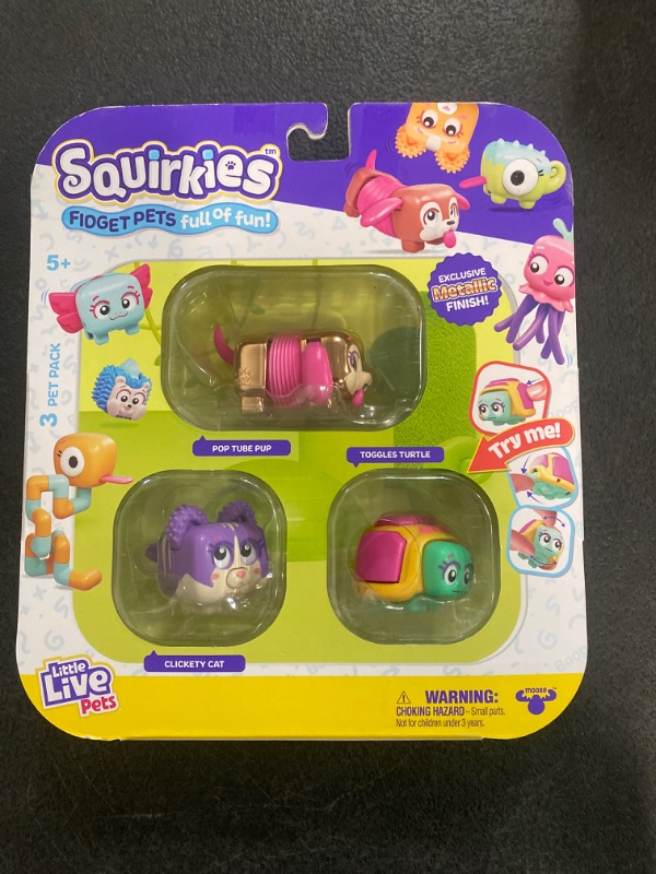 Photo 2 of Little Live Pets - Squirkies: 3 Pack: Metallic Pop Tube Pup | Interactive Fidget Toys, Fidget Feature, Click, Flick, Tangle