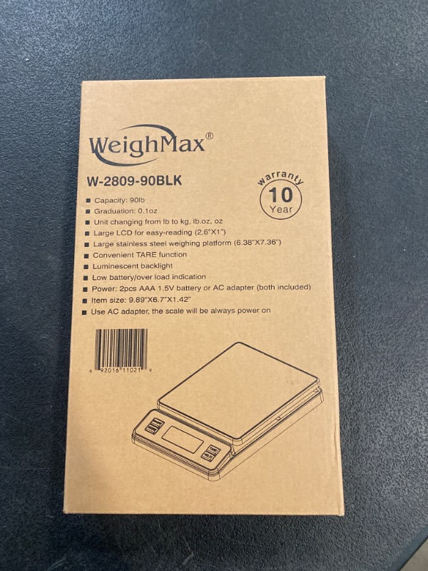 Photo 2 of Weighmax W-2809 90 lb x 0.1 oz Durable Stainless Steel Digital Postal Scale Shipping Scale with AC Adapter
