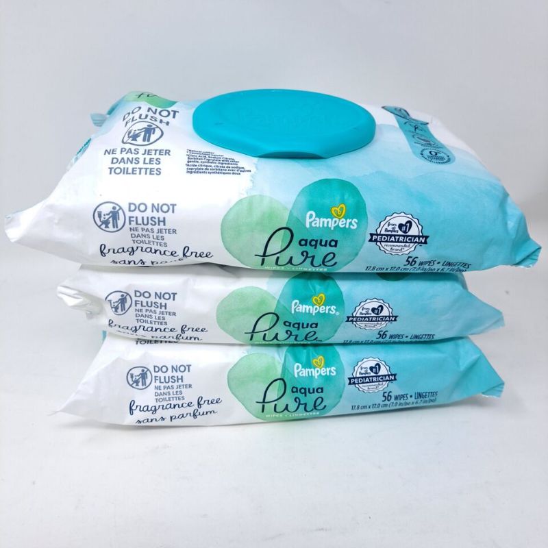 Photo 1 of 3x Pampers Aqua Pure Sensitive Baby Wipes - 56ct Each