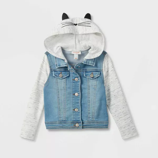 Photo 1 of Toddler Girls' Cat Hood Denim Jacket - Cat & Jack™ Medium Wash 18M