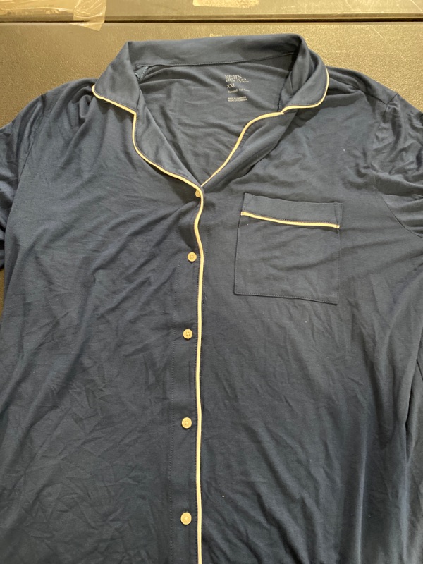 Photo 2 of Stars Above Long Sleeve Button Front 1 Pocket Sleep Shirt Navy Blue White Size XXL