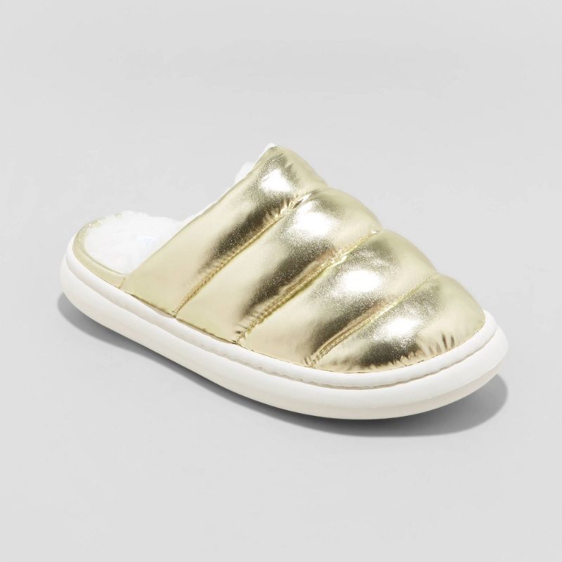 Photo 1 of Women's Merritt Platform Shine Scuff Slide Slippers - Stars Above™ Gold XL Size 11-12
