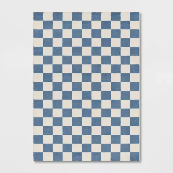 Photo 1 of Area Kids' Rug Checker Blue - Pillowfort™
