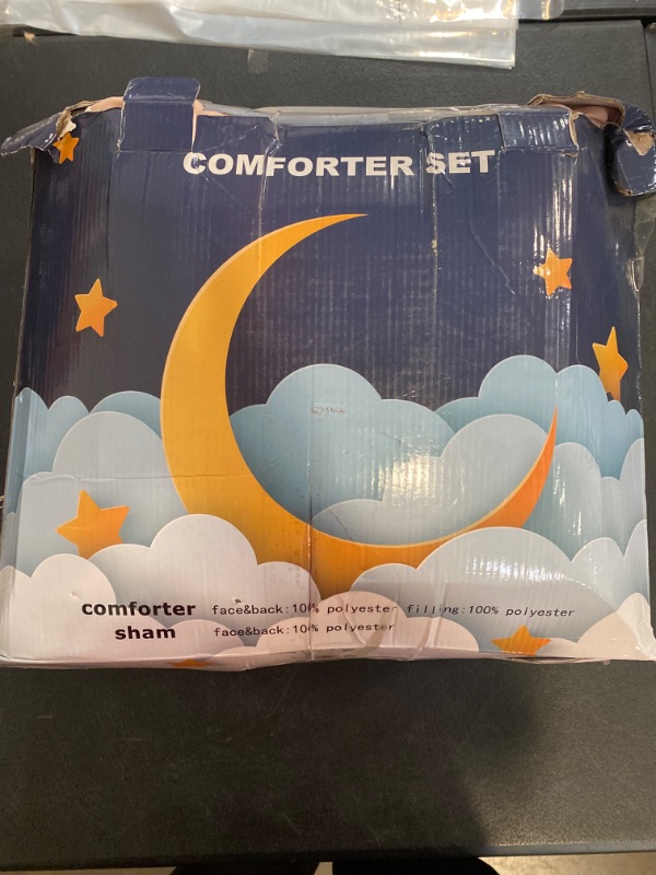 Photo 2 of Sleepwish Goodnight Comforter Set Queen Size, 4 Pieces Watercolor Stars and Sky Comforter for Kid and Teens, Reversible Bedding with 2 Pillow Shams 1 Cushion Cover, Purple Blue Yellow