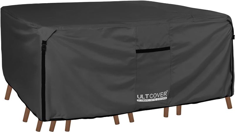 Photo 1 of ULTCOVER 600D Tough Canvas Durable Rectangular Patio Table and Chair Cover - Waterproof Outdoor General Purpose Furniture Covers 126Lx74Wx28H inch, Black