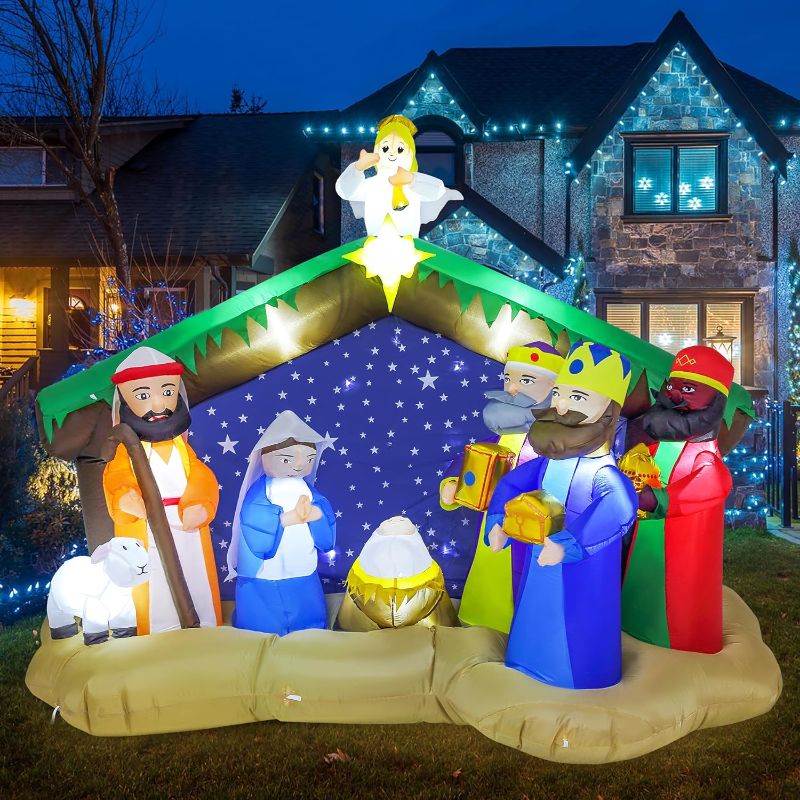 Photo 1 of 8 FT Christmas Inflatables Nativity Scene Outdoor Decorations, Christmas Blow Up Yard Decorations Nativity Sets for Garden Lawn Xmas Decor