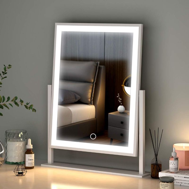 Photo 1 of durup Lighted Makeup Mirror Hollywood Mirror Vanity Makeup Mirror with Lights Smart Touch Control 3-Gear Dimmable Light 360°Rotation (12in. White)