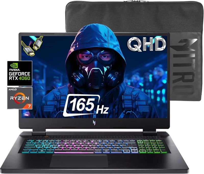 Photo 1 of Acer Nitro 17 Gaming Laptop | AMD Ryzen 7 7840HS Octa-Core CPU (Up to 5.1GHz) | NVIDIA GeForce RTX 4060 GPU | 17.3" QHD 165Hz IPS Display | Win 11