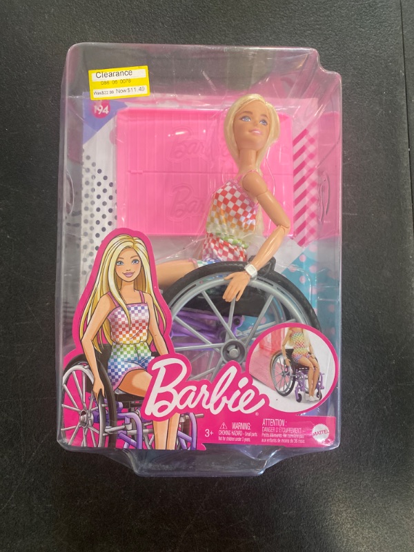 Photo 2 of Barbie Fashionistas Doll #194 with Wheelchair and Ramp, Straight Blonde Hair and Rainbow Romper with Accessories