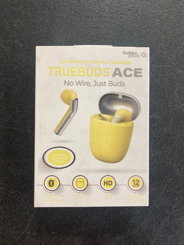Photo 2 of Gabbagoods Truebuds Ace True Wireless Premium HD Stereo Earbuds Bluetooth 5.0 with Auto Pair and Auto on/off Technology (yellow)