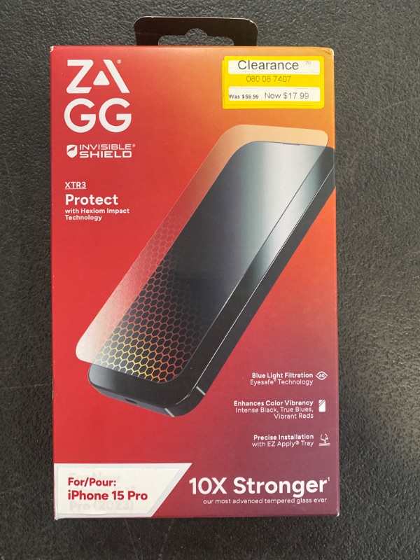Photo 2 of ZAGG Invisible Shield Glass XTR3 iPhone 15 Pro Screen Protector - Blue-Light Filtration, 10X Stronger, Edge-to-Edge Protection, Scratch & Smudge-Resistant Surface, Easy to Install iPhone 15 Pro Screen Protector Only