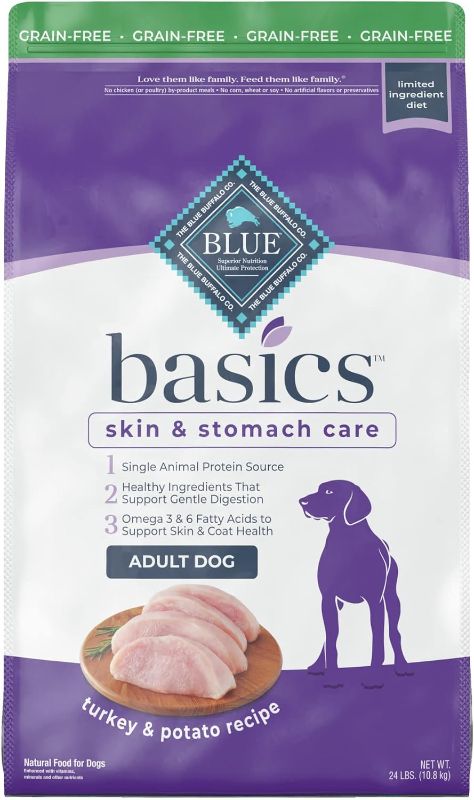 Photo 1 of 
Blue Buffalo Basics Skin & Stomach Care, Grain Free Natural Adult Dry Dog Food, Turkey & Potato 24-lb
