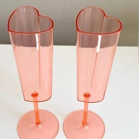 Photo 1 of 2 piece lot- 2x  Bullseye Valentine Pink Heart Shaped Plastic Flutes, Set Of 2 - New Home | Color: Pink