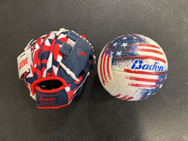 Photo 3 of Baden Size 2 Volley Ball - Stars and Strips / red, white and blue 8" Franklin Baseball glove