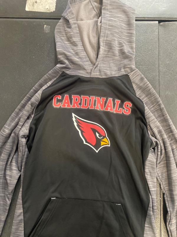 Photo 2 of NFL Arizona Cardinals Boys Black/Gray Long Sleeve Hooded Sweatshirt / Size youth X large