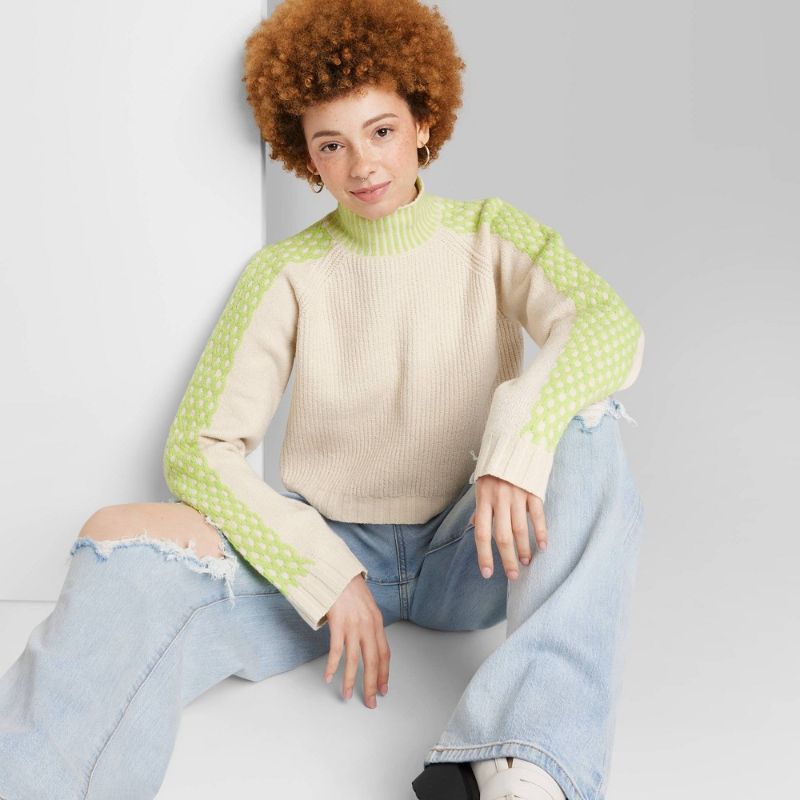 Photo 1 of Women's Mock Turtleneck Boxy Pullover Sweater - Wild Fable™ Off-White XL