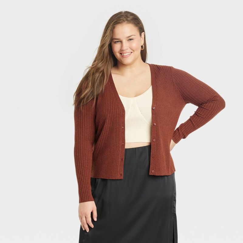 Photo 1 of Women's Fine Gauge Ribbed Cardigan - a New Day™ Brown XXL