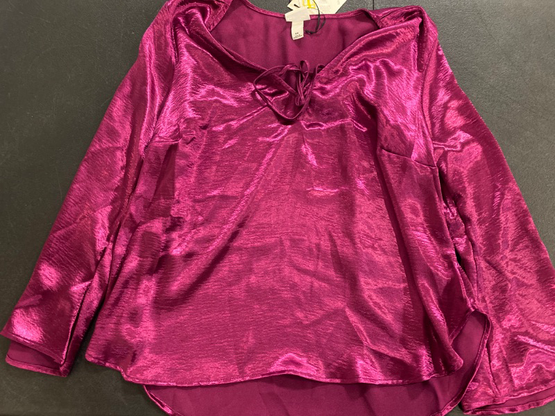 Photo 2 of Women's Flared Long Sleeve Satin Blouse - Ava & Viv™ / Size XXL