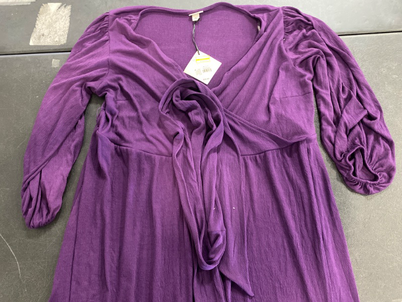 Photo 2 of Women's Balloon Long Sleeve Knit V-Neck Faux Wrap MIDI Dress - Ava & Viv™ Purple 2X