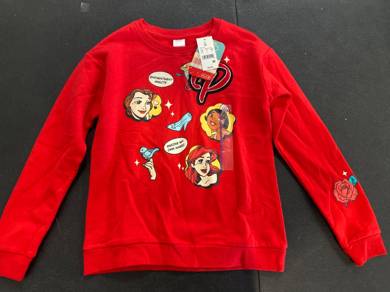 Photo 2 of Girls' Disney 100 Matching Family Princess Retro Reimagined Patch Fleece Pullover Sweatshirt - Red