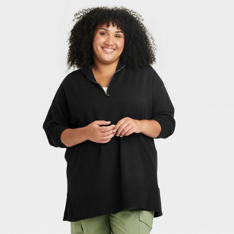 Photo 1 of Women's Quarter Zip Mock Turtleneck Pullover Sweater - Ava & Viv™ Black 2X