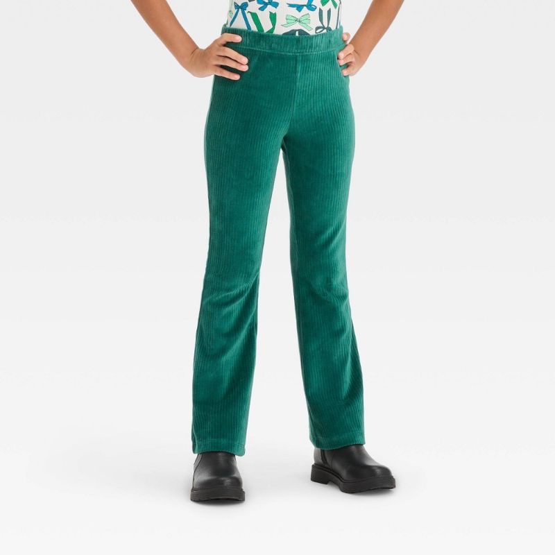 Photo 1 of Girls' Cozy Ribbed Velour Flare Pants - Cat & Jack™ Forest Green S