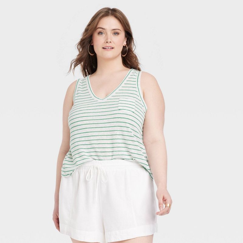 Photo 1 of Women's Linen Tank - Universal Thread™ Green Striped 1X