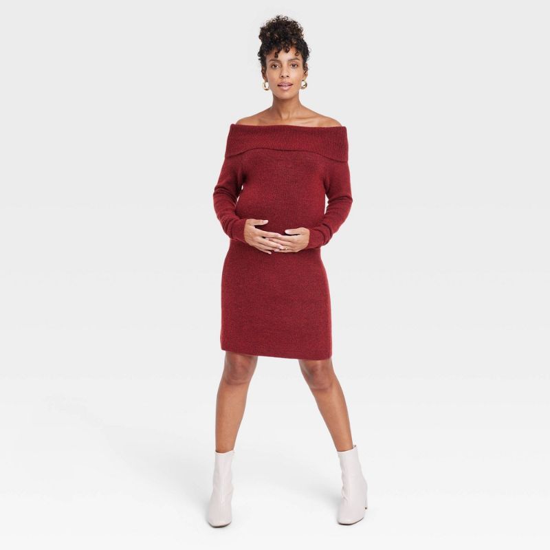 Photo 1 of Off the Shoulder Maternity Sweater Dress - Isabel Maternity by Ingrid & Isabel™ Burgundy XL
