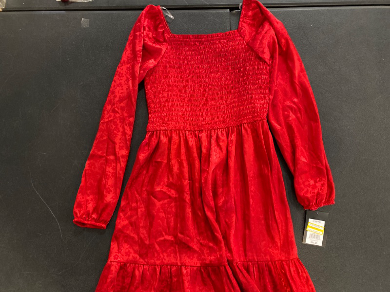 Photo 2 of Girls' Long Sleeve Jacquard Smocked Bodice Dress - Art Class™ Red L