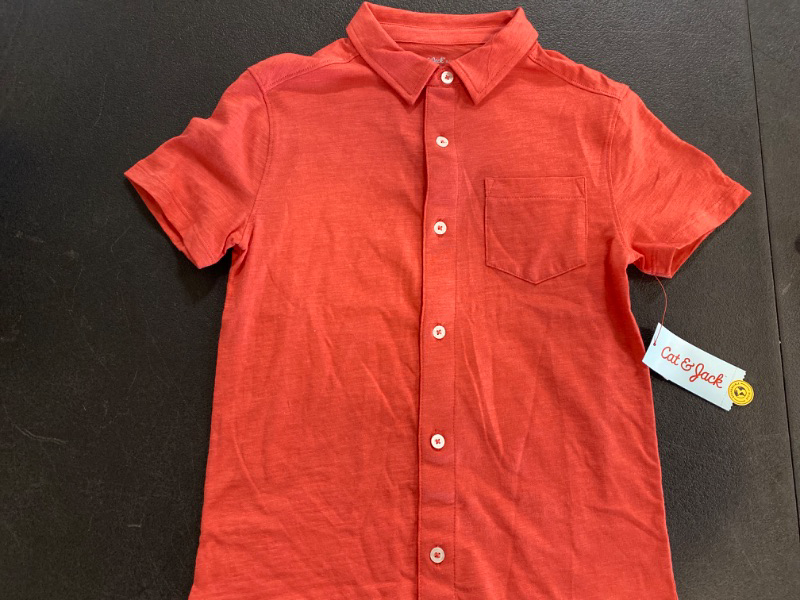 Photo 2 of Boys' Short Sleeve Jersey Button-Down Shirt - Cat & Jack™ Orange S