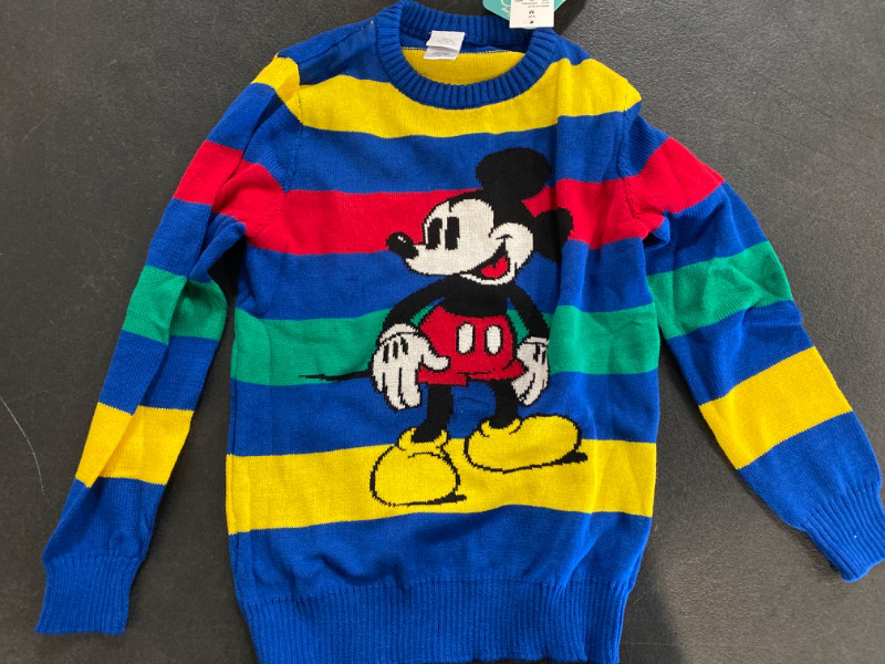 Photo 2 of (M) Boys' Disney 100 Matching Family Mickey Mouse Retro Re-Imagined Striped Pullover Sweater - Blue