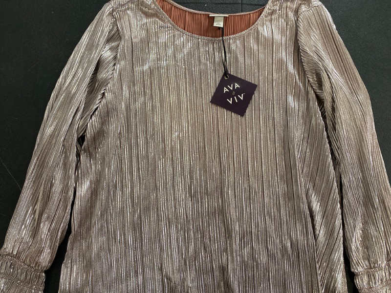 Photo 2 of Women's Long Sleeve Plisse Blouse - Ava & Viv™ Champagne 3X