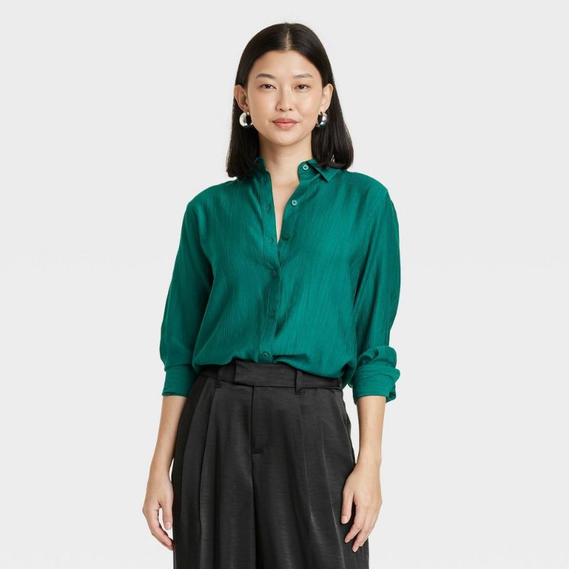 Photo 1 of Women's Long Sleeve Button-Down Shirt - a New Day™ Dark Green XL