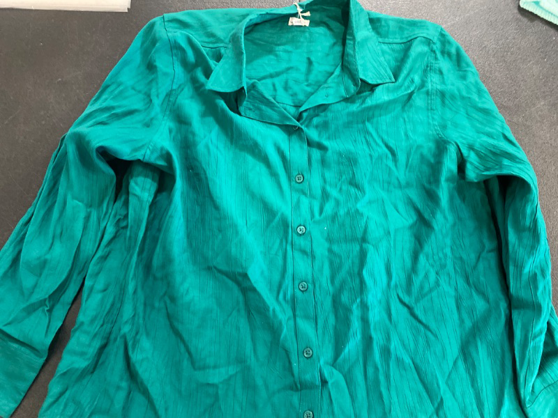 Photo 2 of Women's Long Sleeve Button-Down Shirt - a New Day™ Dark Green XL