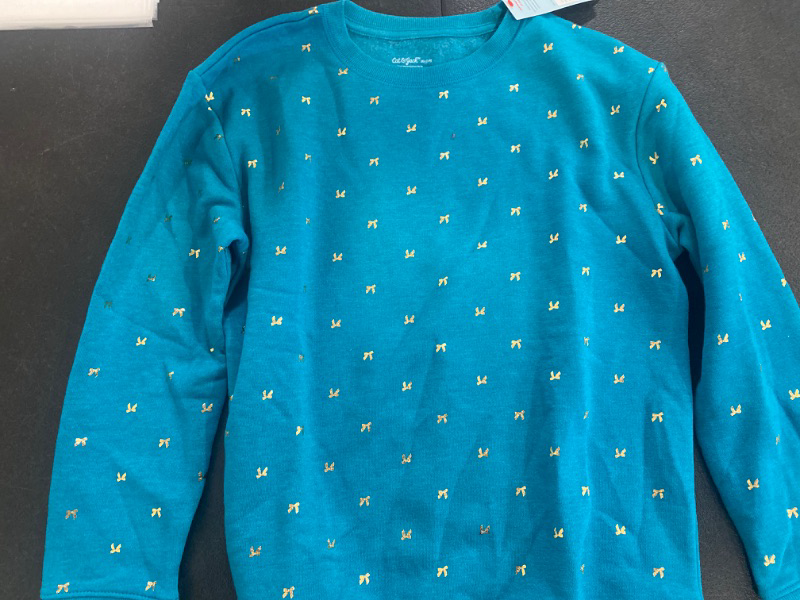 Photo 2 of Girls' Crewneck 'Foil Bow' Fleece Pullover Sweatshirt - Cat & Jack™ Teal Blue XL