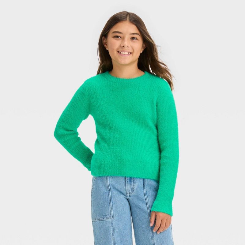 Photo 1 of Girls' Fuzzy Ribbed Crewneck Sweater - Art Class™ Green L