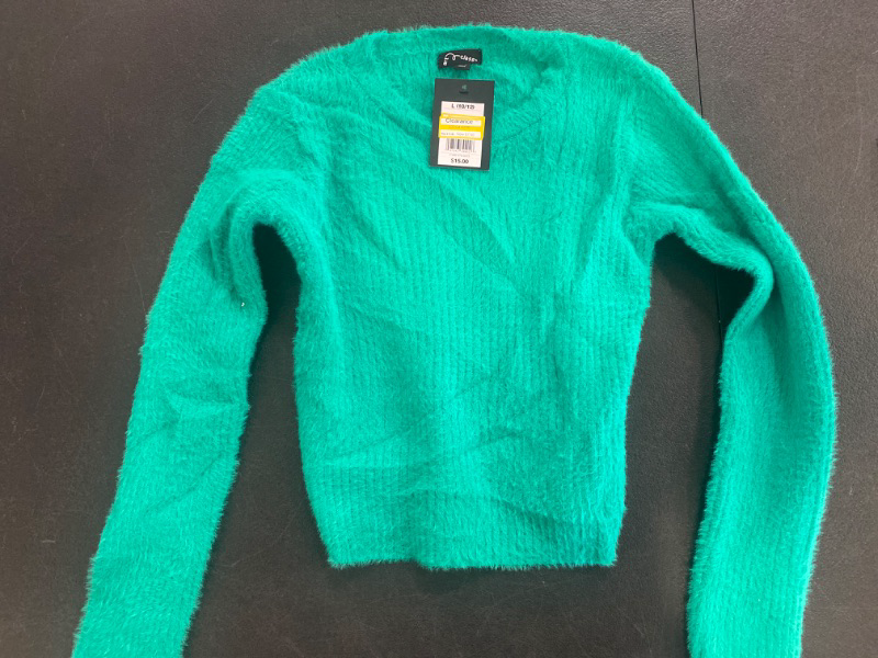 Photo 2 of Girls' Fuzzy Ribbed Crewneck Sweater - Art Class™ Green L