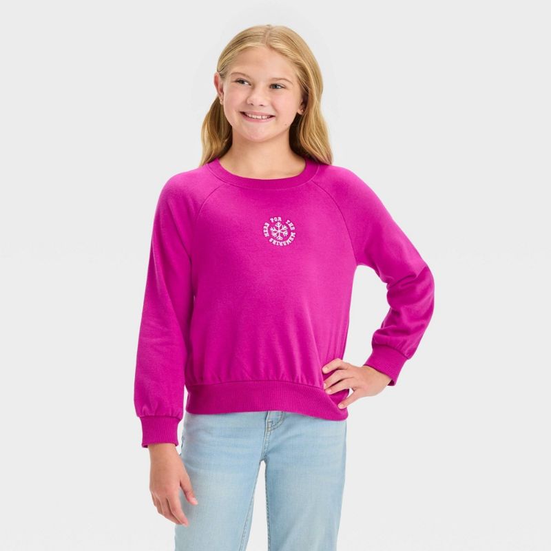 Photo 1 of Girls' Crew Neck French Terry Pullover Sweatshirt - Cat & Jack™ Magenta Pink M