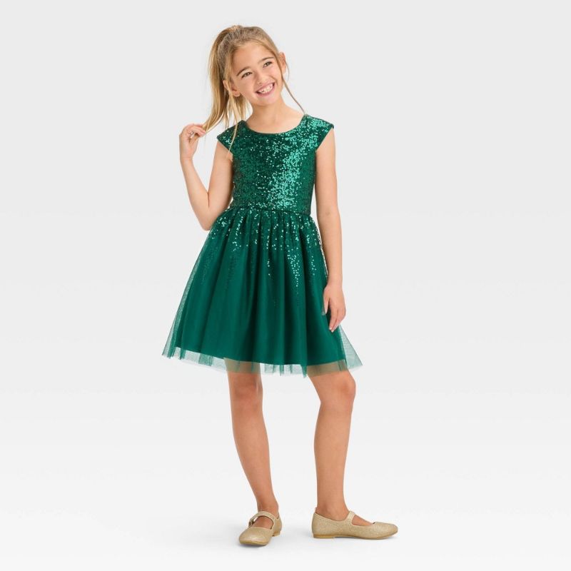 Photo 1 of Girls' Cap Sleeve Sequin Dress - Cat & Jack™ Green M