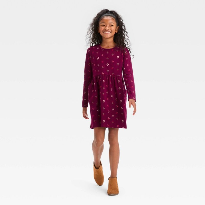 Photo 1 of Girls' Relaxed Fit Long Sleeve Dress - Cat & Jack™ Burgundy L