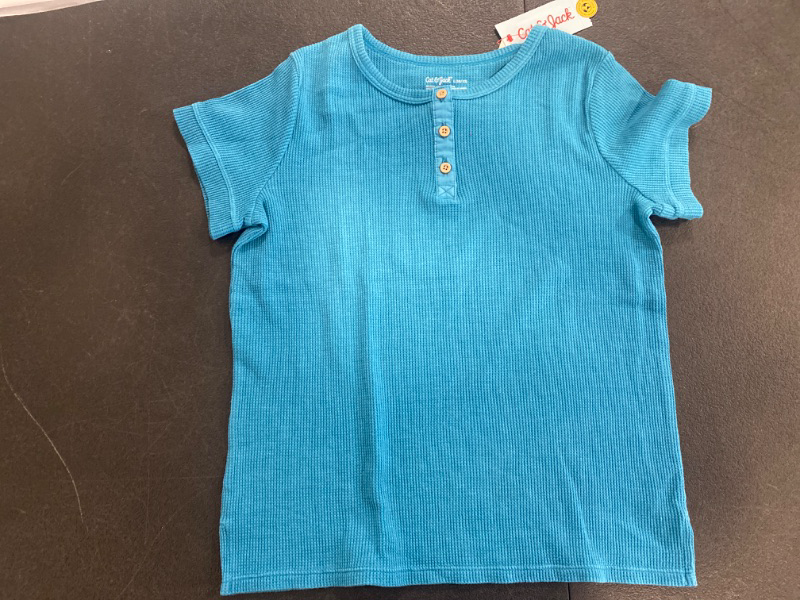 Photo 2 of Girls' Short Sleeve Waffle Henley Shirt - Cat & Jack™ Teal Blue L