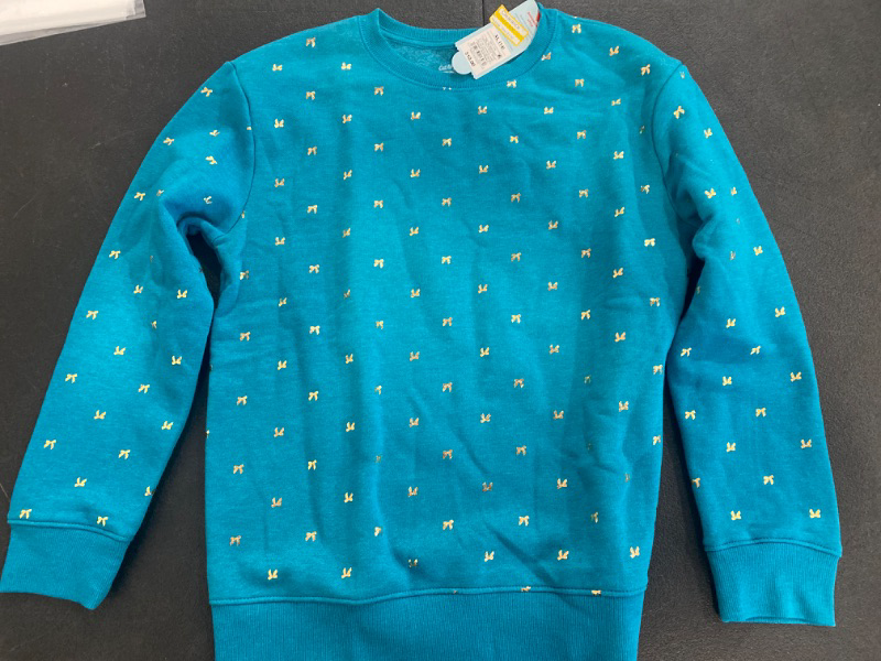Photo 2 of Girls' Crewneck 'Foil Bow' Fleece Pullover Sweatshirt - Cat & Jack™ Teal Blue XL