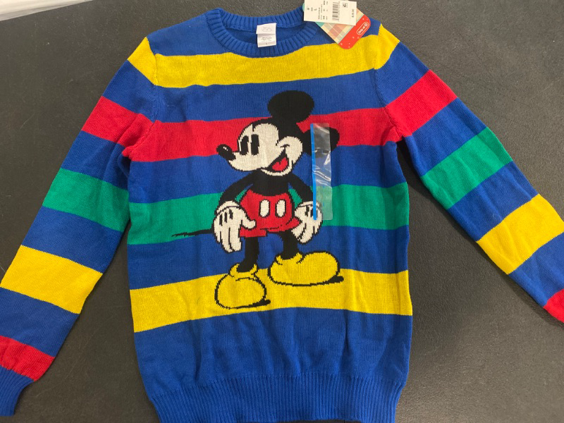 Photo 2 of (L) Boys' Disney 100 Matching Family Mickey Mouse Retro Re-Imagined Striped Pullover Sweater - Blue