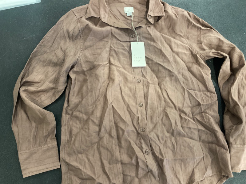 Photo 2 of Women's Long Sleeve Button-Down Shirt - a New Day™ Taupe Brown S