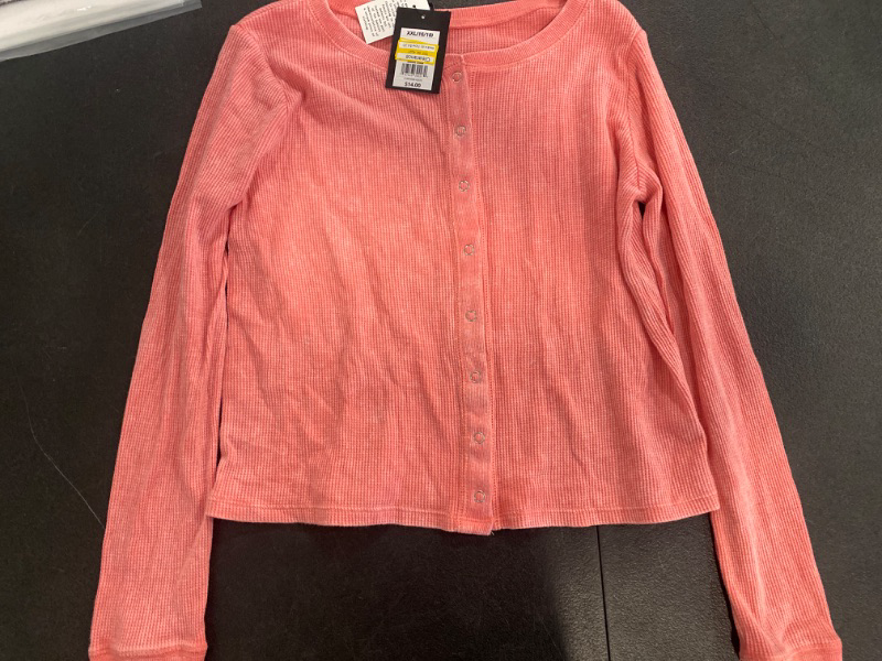 Photo 2 of Girls' Long Sleeve Button-Down Waffle Shirt - Art Class™ Coral Red XXL