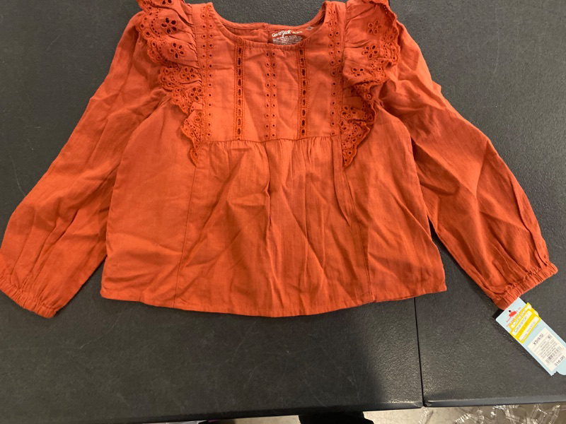 Photo 2 of Girls' Long Sleeve Woven Ruffle Shirt - Cat & Jack™ Chestnut Orange XS