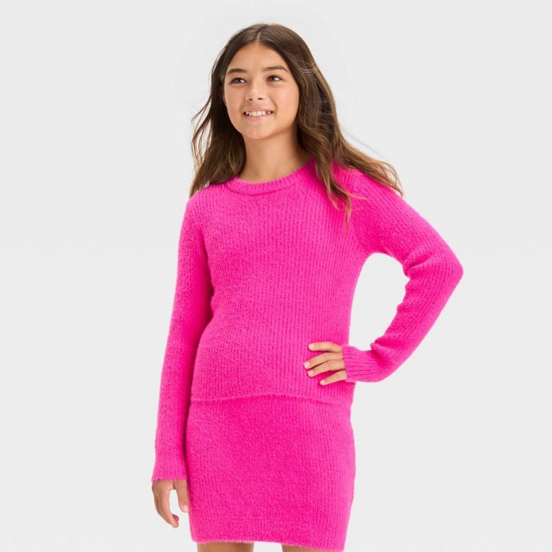 Photo 1 of Girls' Fuzzy Ribbed Sweater Skirt - Art Class™ Pink XL

