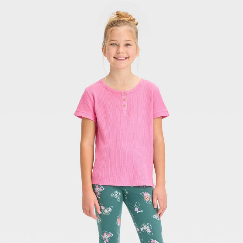 Photo 1 of Girls' Short Sleeve Henley Waffle Top - Cat & Jack™ Pink XL